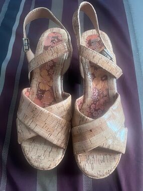 Women’s Neutral Cork-Style Slingback Platform Sandals 👡